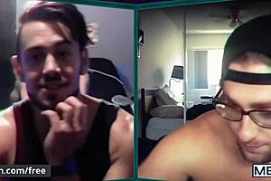 Six tattooed hunks on video call with dildos and stroking