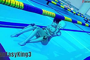 akeno begs for sex in the crowded pool