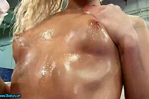 Oiled Bodybuilders Wrestle Sluts in Pussy-Licking Strapon Action.