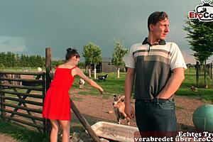 Skinny German teen tries outdoor sex with big cock
