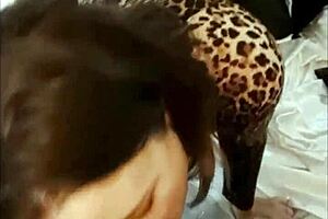 French amateur in black leather pants and heels