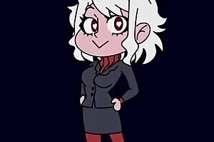 Modeus from Helltaker, lustful demon, deepthroats monster cock in hentai parody!