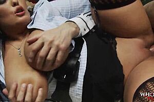 busty blonde and brunette foursome in alley