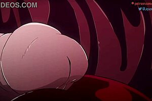 Modeus from Helltaker, lustful demon, deepthroats monster cock in hentai parody!