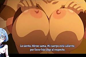 In Isekai Harem Monogatari, the futanari character with big tits engages in hentai action