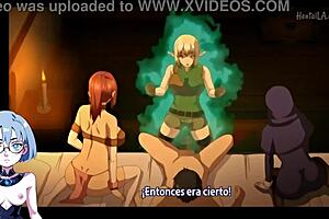 In Isekai Harem Monogatari, the futanari character with big tits engages in hentai action