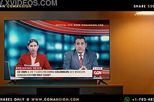 in the mansion, the blonde babe gives a blowjob to the black-haired latina, using toys for lesbian pleasure