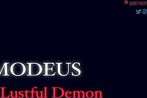 Modeus from Helltaker, lustful demon, deepthroats monster cock in hentai parody!
