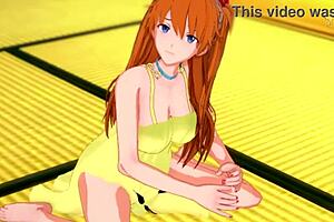 horny asuka in yellow dress guides your handjob pov