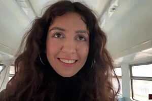 Public cumwalk on a train ends with a facial