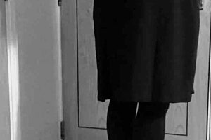 I bound myself in crossdresser self bondage, handcuffs tight in uniform.