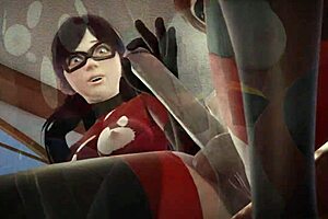 in the incredibles universe, violet parr and helen have double futa sex with creampie in 3d porn