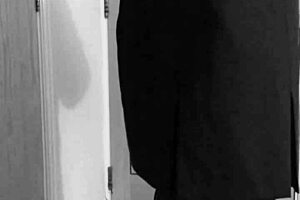 I bound myself in crossdresser self bondage, handcuffs tight in uniform.