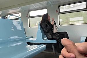 Public cumwalk on a train ends with a facial