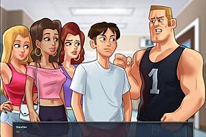 Steamy anime game with curvy teens and big tits