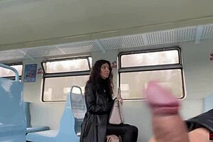 Public cumwalk on a train ends with a facial