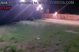 Bruna performs detailed blowjob and shows ass and boobs in club parking lot with big cock