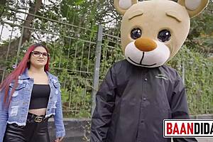 I Watch Rosario Red, The Horny Redhead Latina, Ride Milky Bear's Huge Cock In The Studio