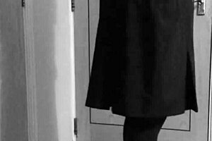 I bound myself in crossdresser self bondage, handcuffs tight in uniform.