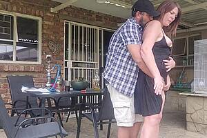 Wife of neighbor has outdoor sex while her husband is at work