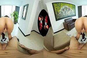 Beautiful Latina woman undresses and has virtual sex in VR porn