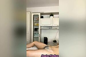 russian milf sugarnadya trims her hairy pussy for the first time