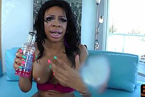 Black shemale solo play with big boobs and cock worship