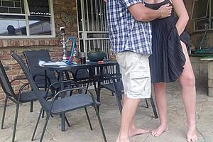 Neighbour's wife getting outdoor upskirt fuck and fingering while her husband is at work