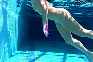 Hot Russian Jessica Lincoln Strips Bikini for Tight Shaved Shower on Beach