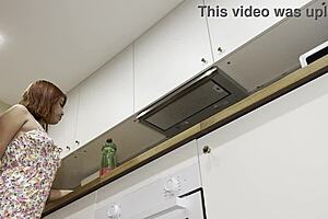 Petite redhead latina in kitchen summer dress