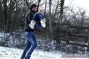 Petite beauty rides cock on floor