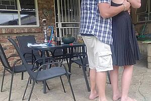 Neighbour's wife getting outdoor upskirt fuck and fingering while her husband is at work