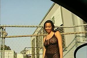 Ebony slut bent over for hardcore blowjob threesome