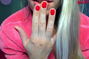 Blonde strips and jerks off fast