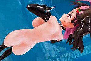 two girls dance in 3d anime to the music rhythm