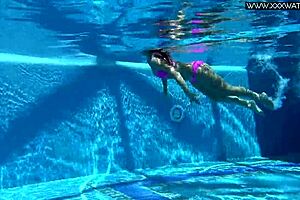 Hot Russian Jessica Lincoln Strips Bikini for Tight Shaved Shower on Beach