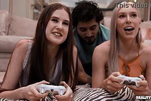 Gamer roommate gets cucked by lesbian girlfriend in bed