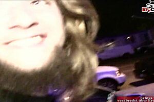 A young ebony babe with big natural tits gets picked up on the street for a cumshot