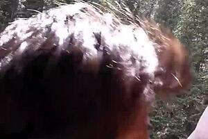 Petite Latina sucks and swallows huge cum load outdoor