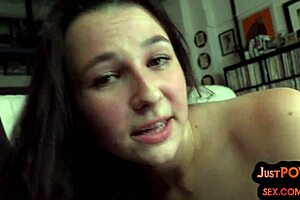 Close-up POV of a slutty teen with small boobs riding hard