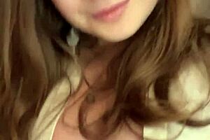 Student with huge tits rides dildo hard.