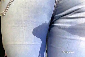 Young Girl Pees in Jeans and Receives Golden Shower on Face and Mouth