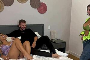 My boyfriend cuckolds me with my stepmother and stepdaughter in a rough threesome, filling our mouths with cum featuring naty delgado, brian evansx, and silvana lee.