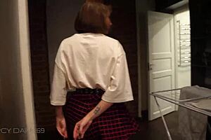 I work as a cleaning woman, watching big cock gay action unfold nearby. Intense scene!