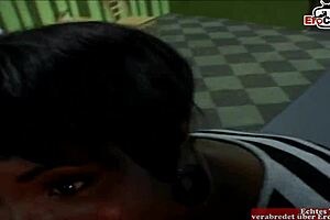 A young ebony babe with big natural tits gets picked up on the street for a cumshot