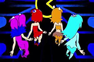 pacman ghost girls perform a fun dance in three phases at 1080p