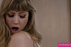 Busty Asian fucks blonde step sis and licks booty!