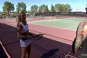 watch the horny hunk blast her pussy with messy cum load