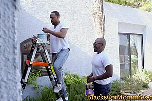 bbc loving housewife spitroasted in threesome with cum on tits and monster cock