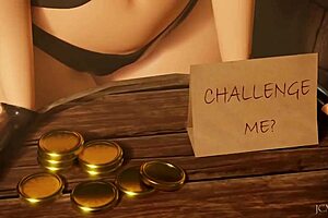 in the tavern, the futanari with big tits and cock fucks the female in 3d anime style.